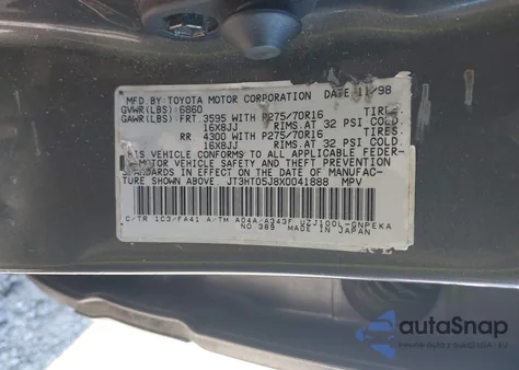 1999 Toyota Land Cruiser from USA, damaged, VIN JT3HT05J8X0041888